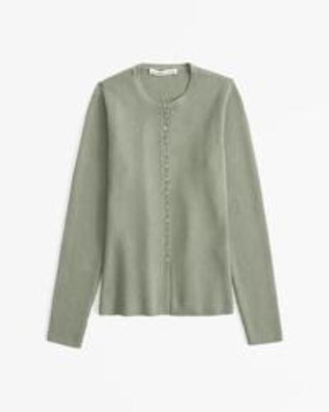 Abercrombie Women's Slim Ribbed Cardigan in Green - Picture 1 of 2